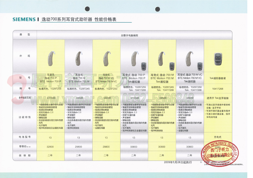 西门子逸动700耳背式助听器价格表