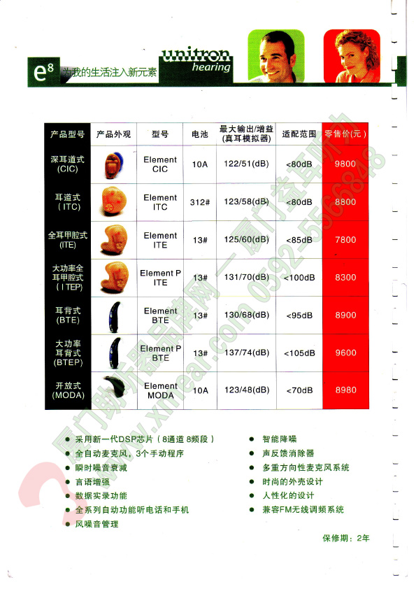 优利康助听器元素8系列价格表
