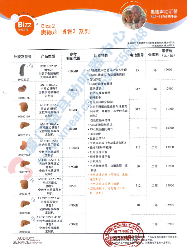 奥德声博智2BIZZ2高端助听器价格表