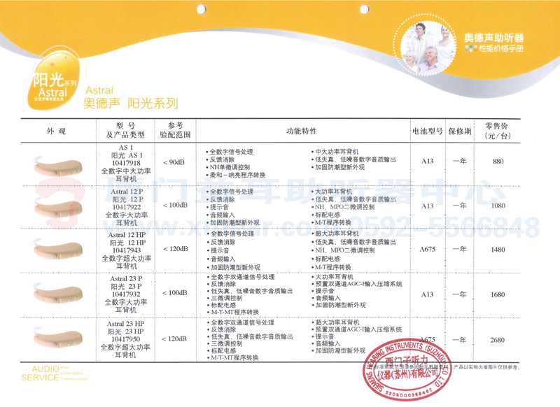 阳光ASTRA助听器价格表