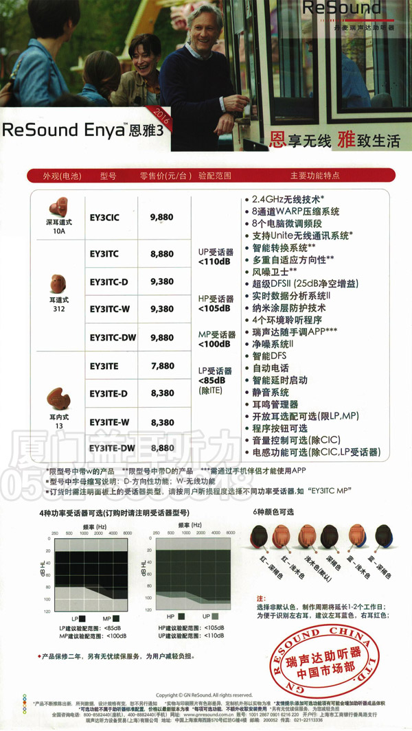 2016年瑞声达恩雅3(Enya3)系列助听器价格表2